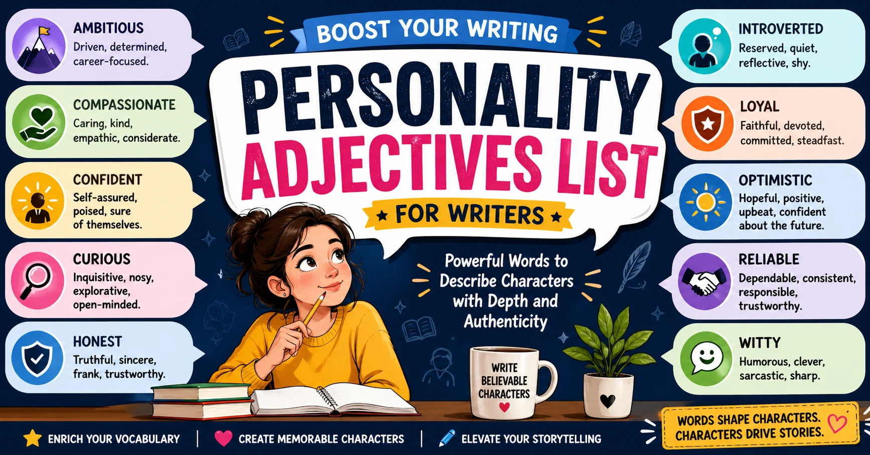 personality adjectives list for writers