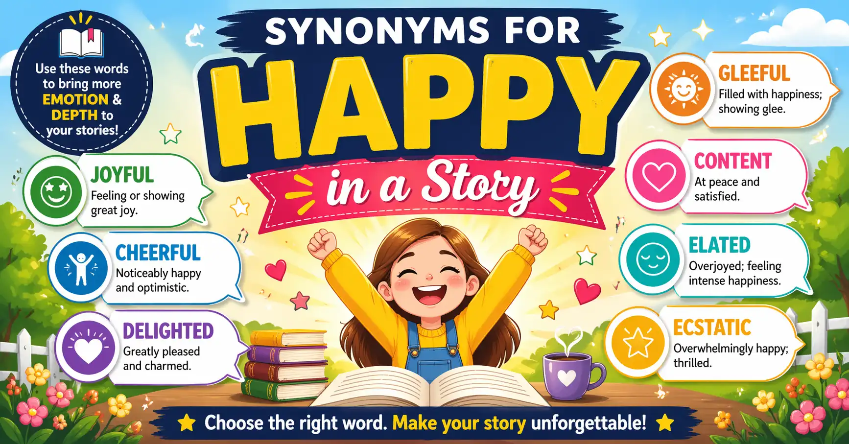synonyms for happy in a story