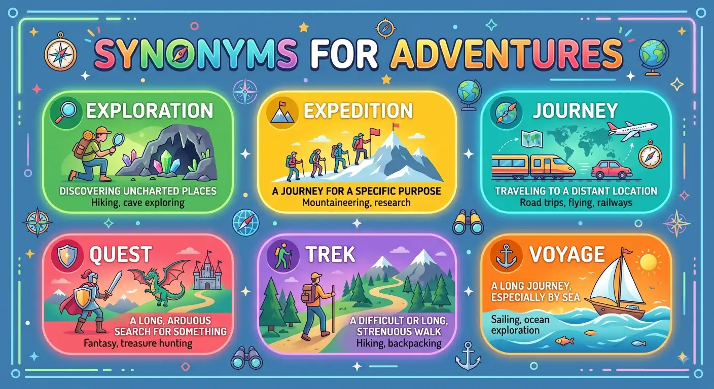 synonyms for adventures